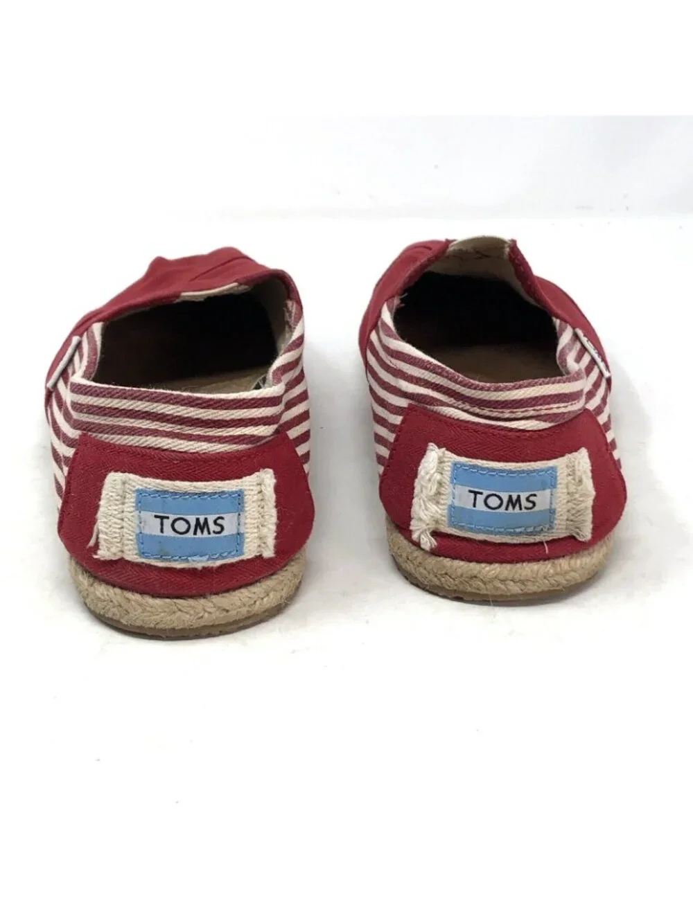 TOMS Shoes Women 8 Red Striped Canvas University Classic Rope Trim Slip On Flats